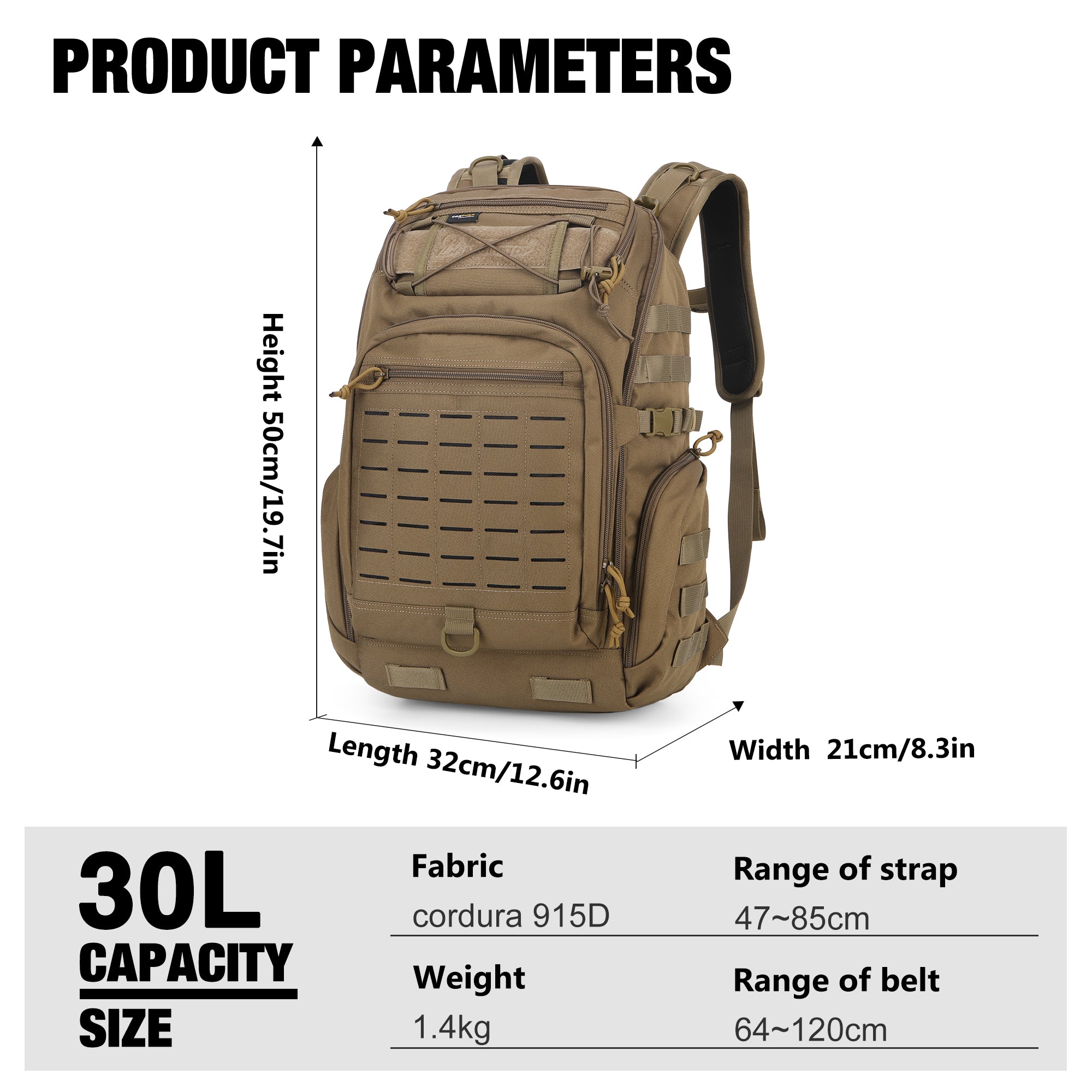 TM6614 Mardingtop 30L Military Tactical Daypack 915D Cordura Fabric Molle Backpack Black