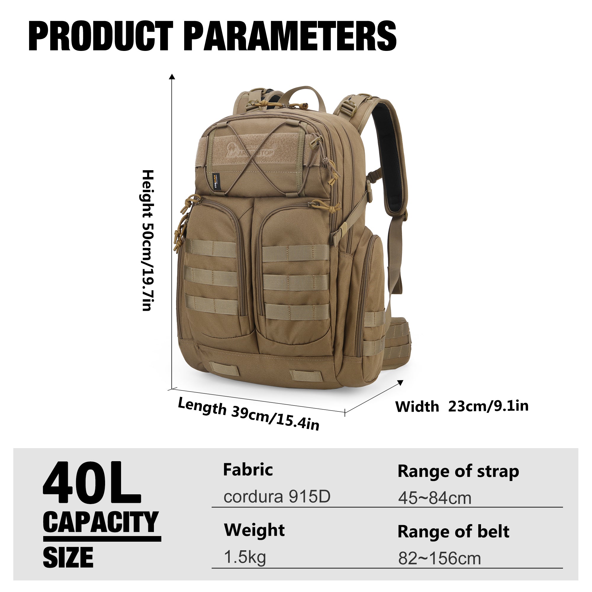 TM6626 Mardingtop 40L Military Tactical Backpack 915D Cordura Fabri