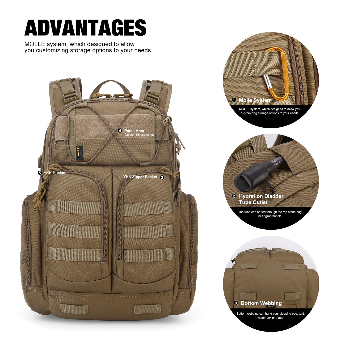 [TM6626] Mardingtop 40L Military Tactical Backpack, 915D Cordura Fabric Molle Rucksack