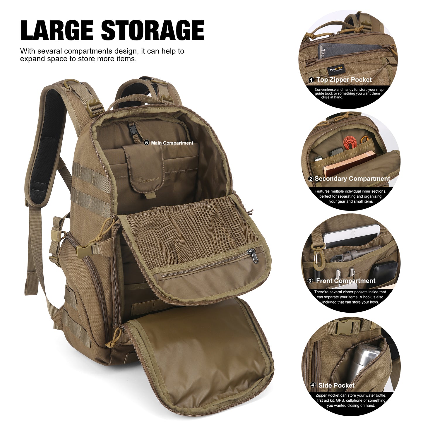 [TM6614] Mardingtop 30L Military Tactical Daypack, 915D Cordura Fabric Molle Backpack