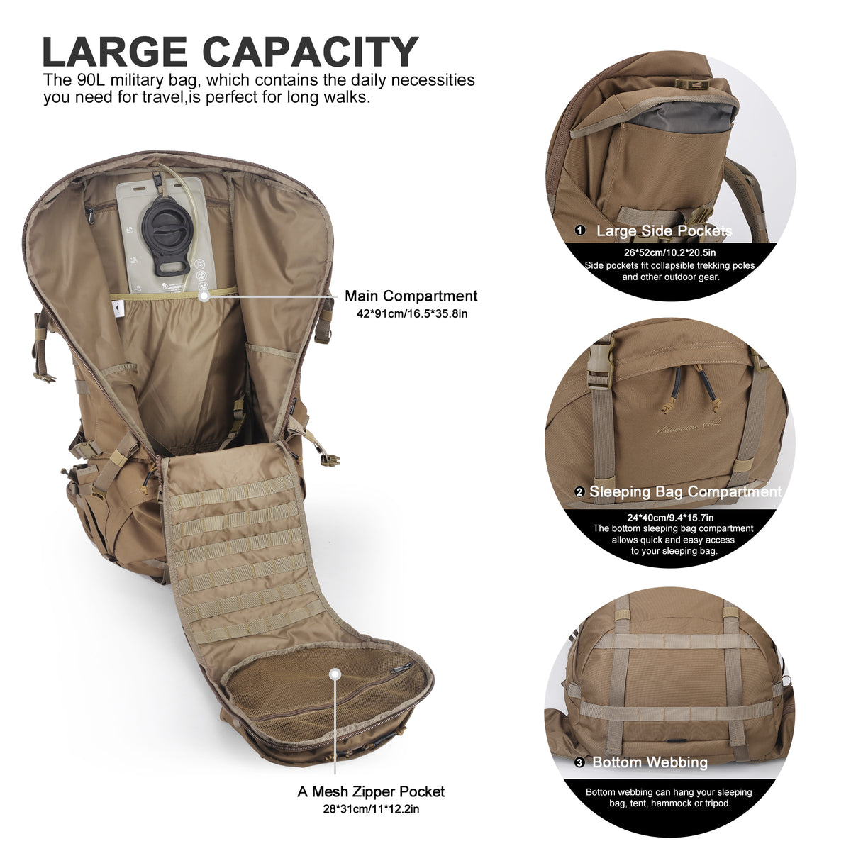 [M6729] 90L Hiking Internal Frame Backpack