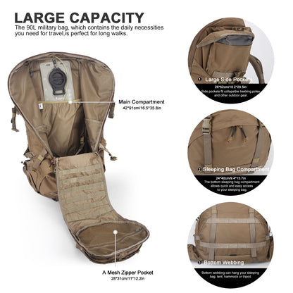 [M6729] 90L Hiking Internal Frame Backpack