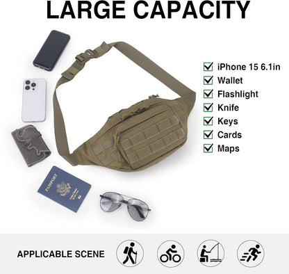 [50608] Mardingtop Tactical Fanny Pack for Men, Military Crossbody Waist Bag Utility Hip Belt Bumbag for Outdoor Travel,Hiking,Running,Walking,Fishing,EDC