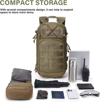 [G0004]Mardingtop 15L Tactical MOLLE Hydration Backpack – Small Military Bag for Motorcycle, Hiking, Riding, Biking & EDC Daypack