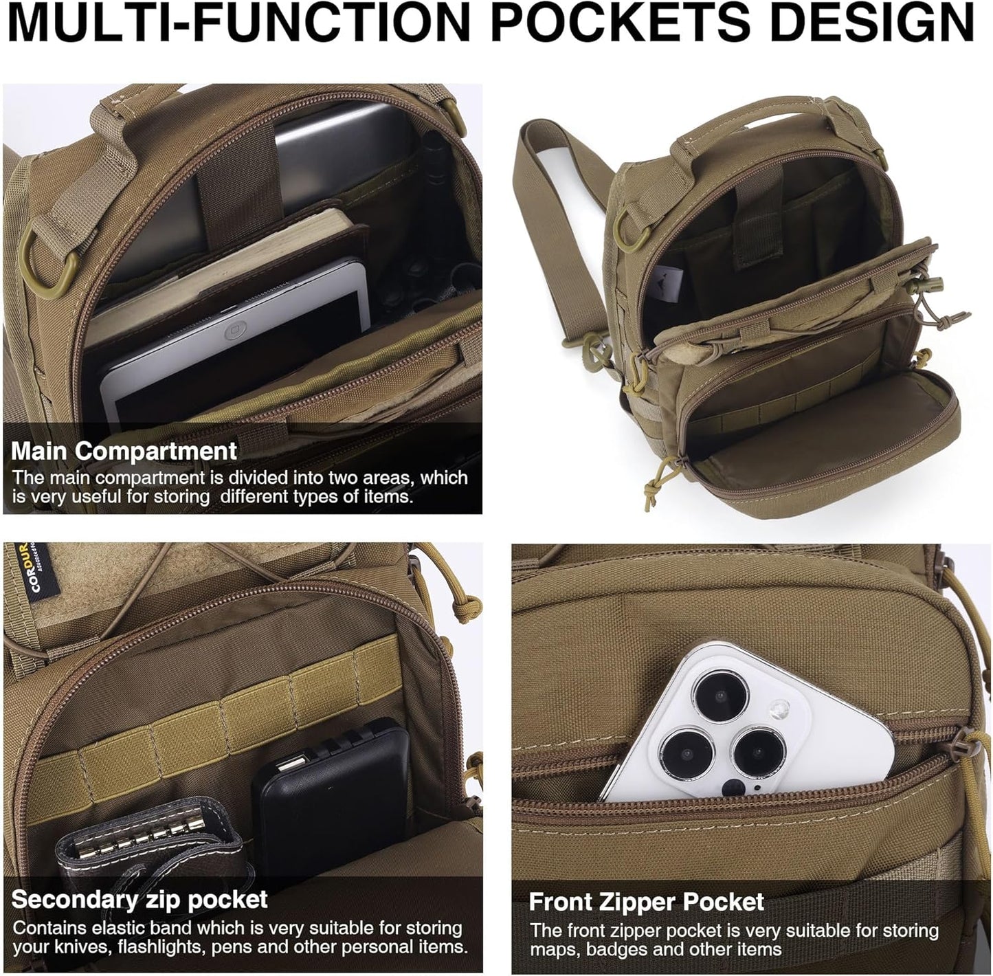 [6636]Mardingtop Tactical Sling Bag for Men, Military Molle Crossbody Shoulder Bag