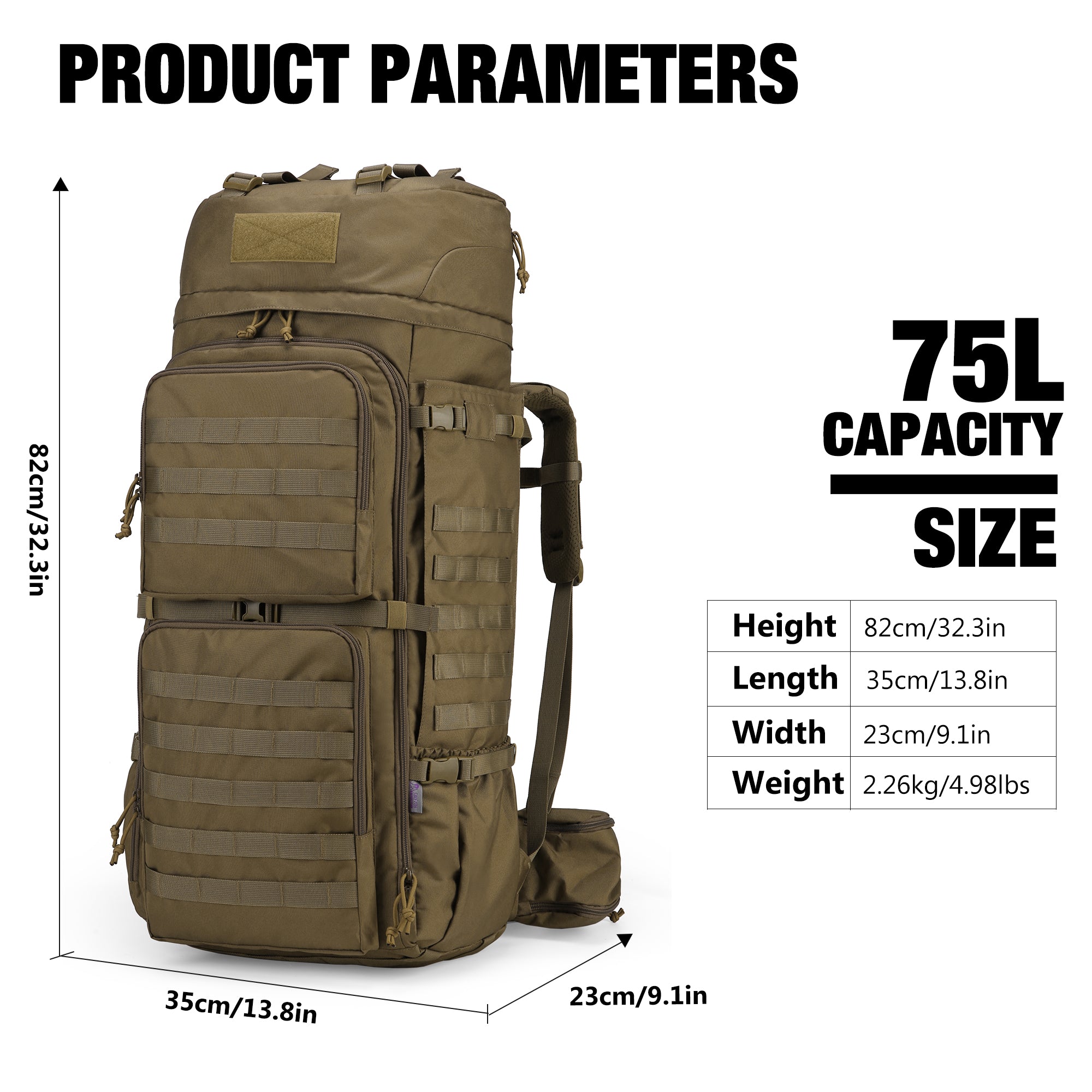 Mardingtop 75L Molle Hiking Internal Frame Backpacks with Rain Cover for  Camping,Backpacking,Travelling