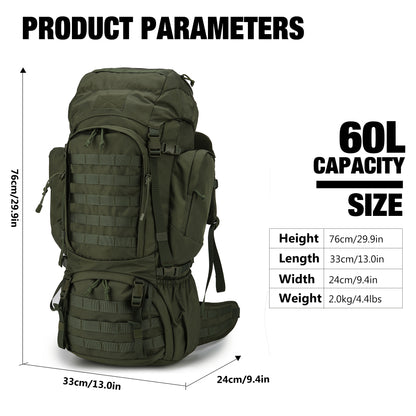 [M6226] Mardingtop 60L Molle Hiking Internal Frame Backpacks with Rain Cover