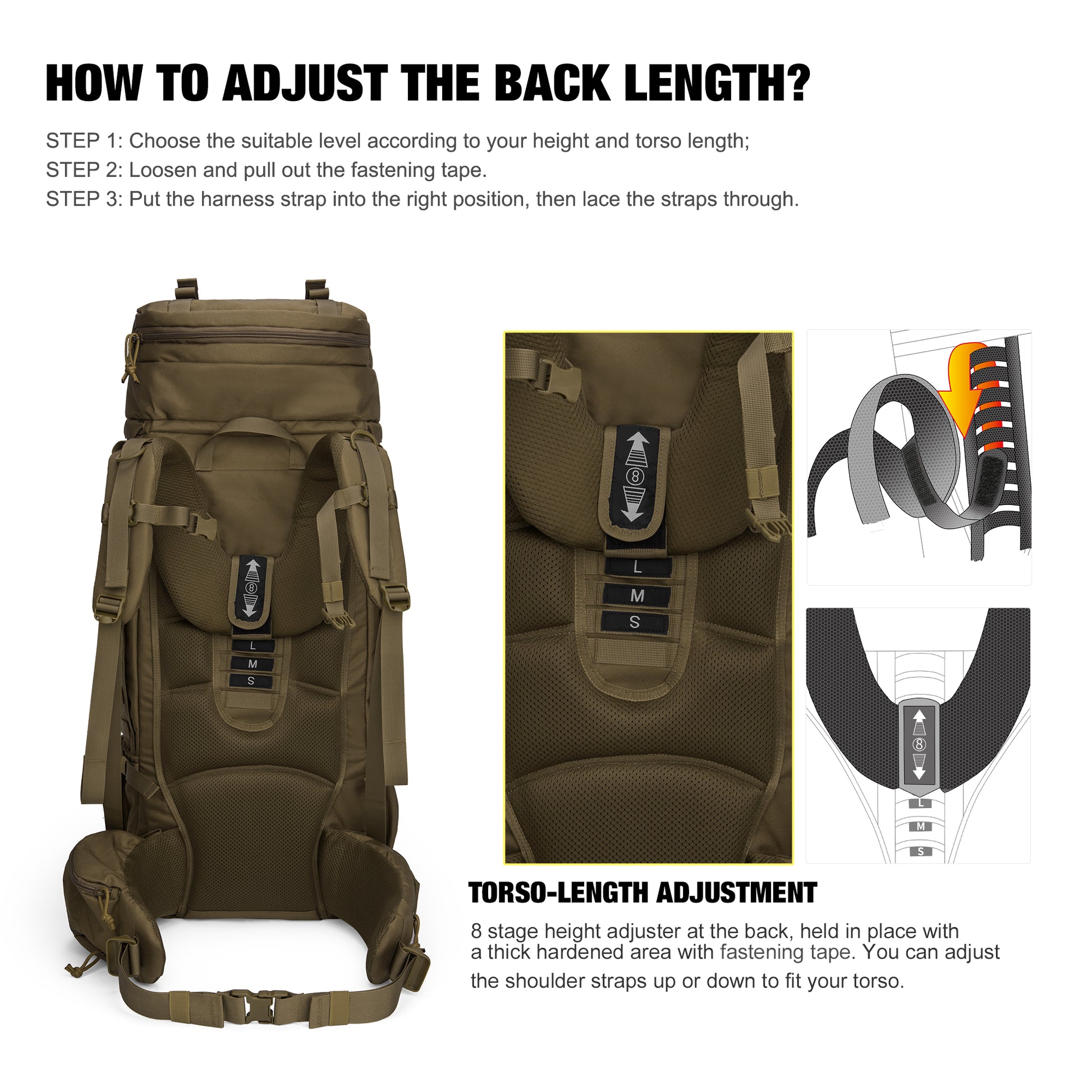 [M6312] Mardingtop 75L Molle Hiking Internal Frame Backpack with Rain Cover