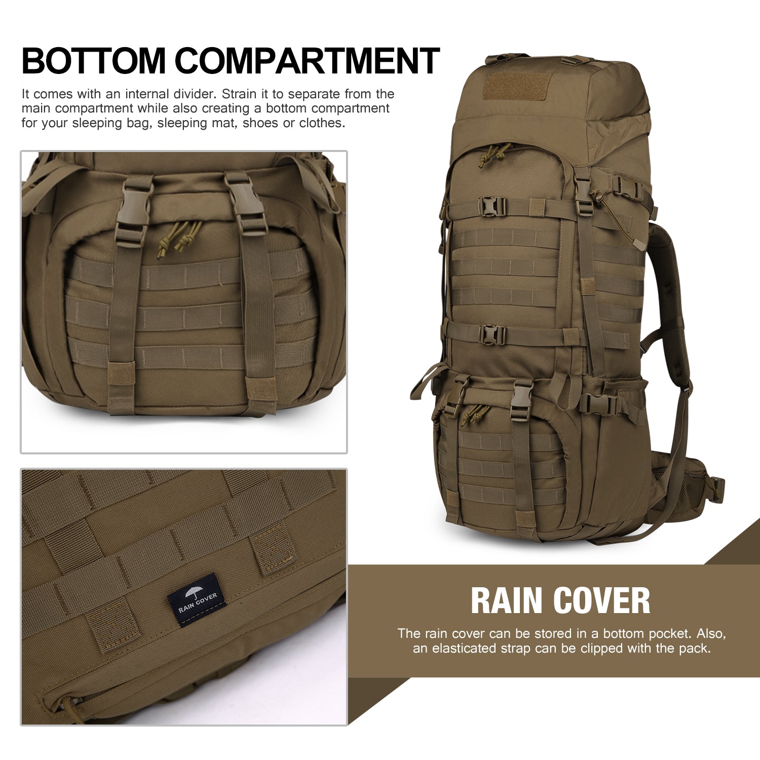 Mardingtop 65L Molle Hiking Internal Frame Backpacks with Rain