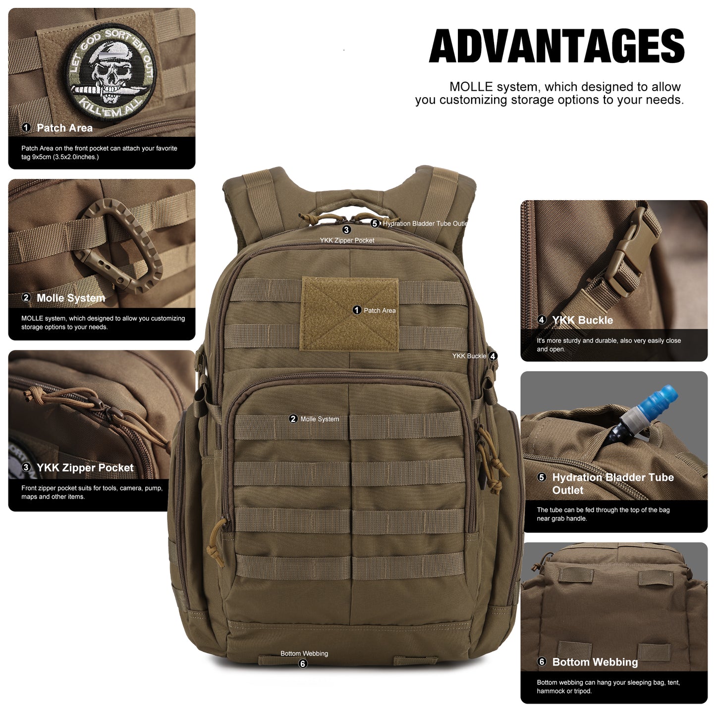 [WT0076] Mardingtop 40L Tactical Backpack, Molle Daypack for Hiking Military Motorcycle Traveling