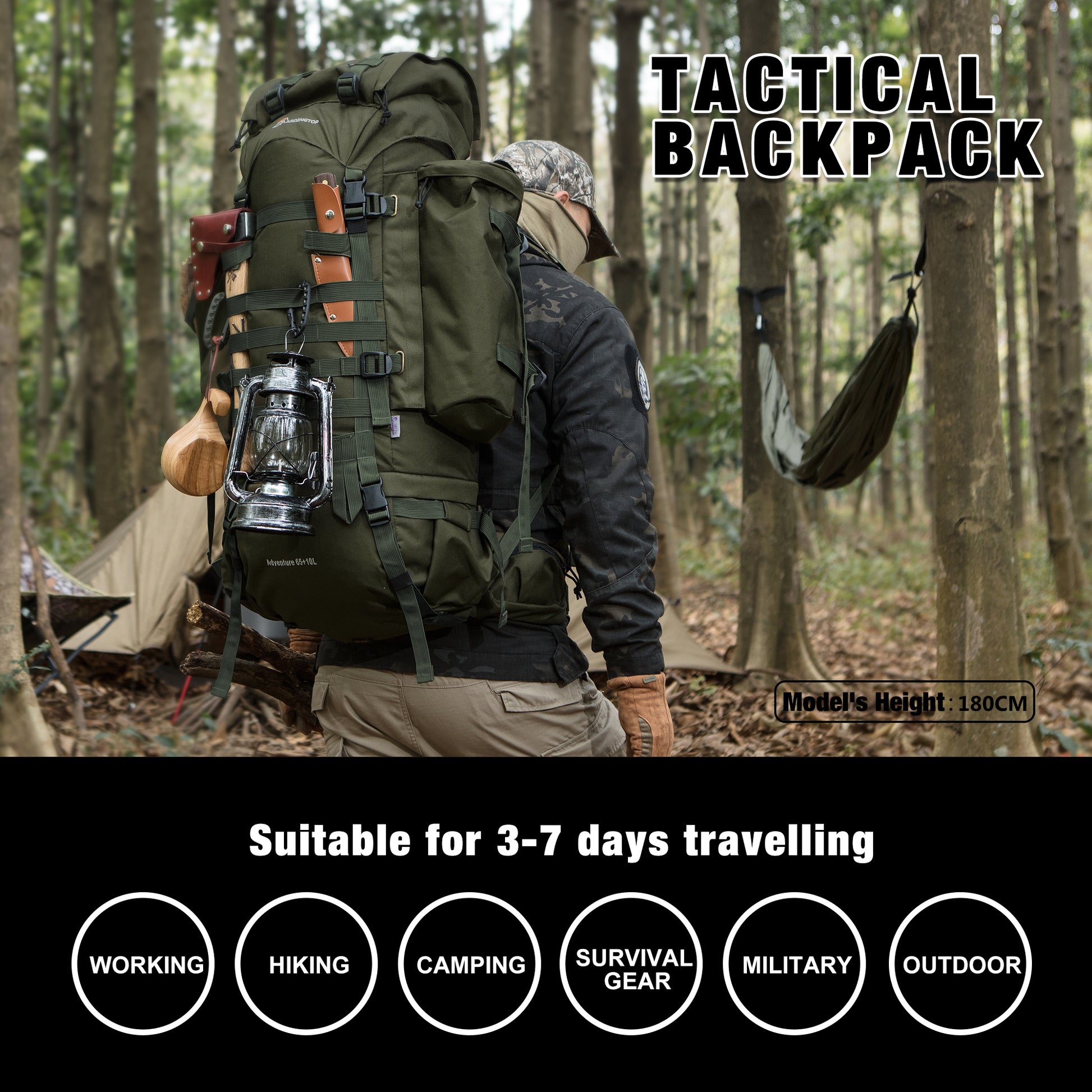 [M403] Mardingtop 65+10L Molle Hiking Internal Frame Backpacks with Rain Cover M403