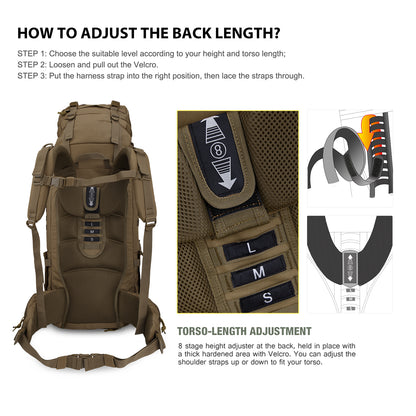 [M6105] Mardingtop 65L Molle Hiking Internal Frame Backpacks with Rain Cover