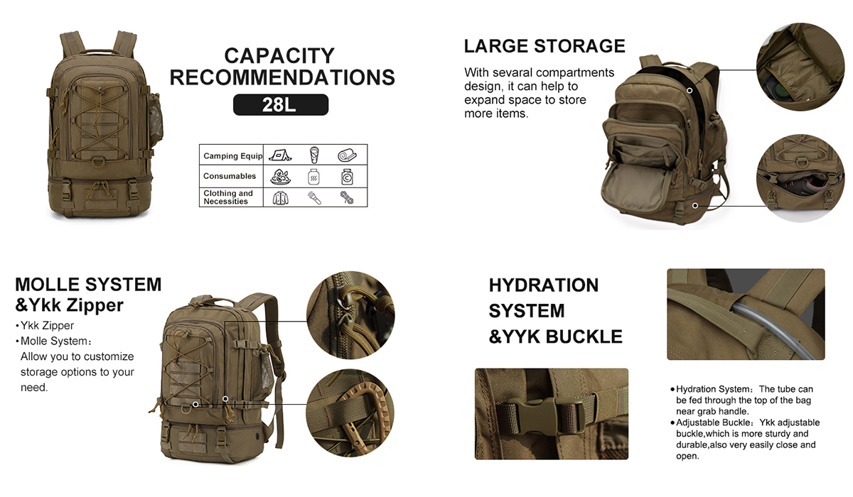 Large Tactical Backpack with Hydration Bladder Personalized
